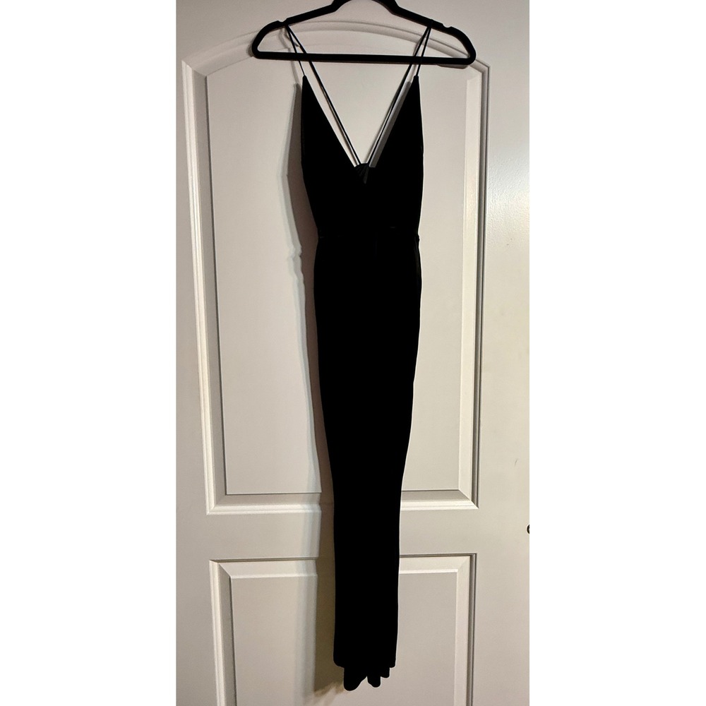 Express Jumpsuit 6 Black Velvet V-Neck Spaghetti Strap Evening Glam Sleek Chic